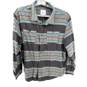 Katin Mens XXL Flannel Button Down Shirt Striped Long Sleeve Grey Teal Cotton